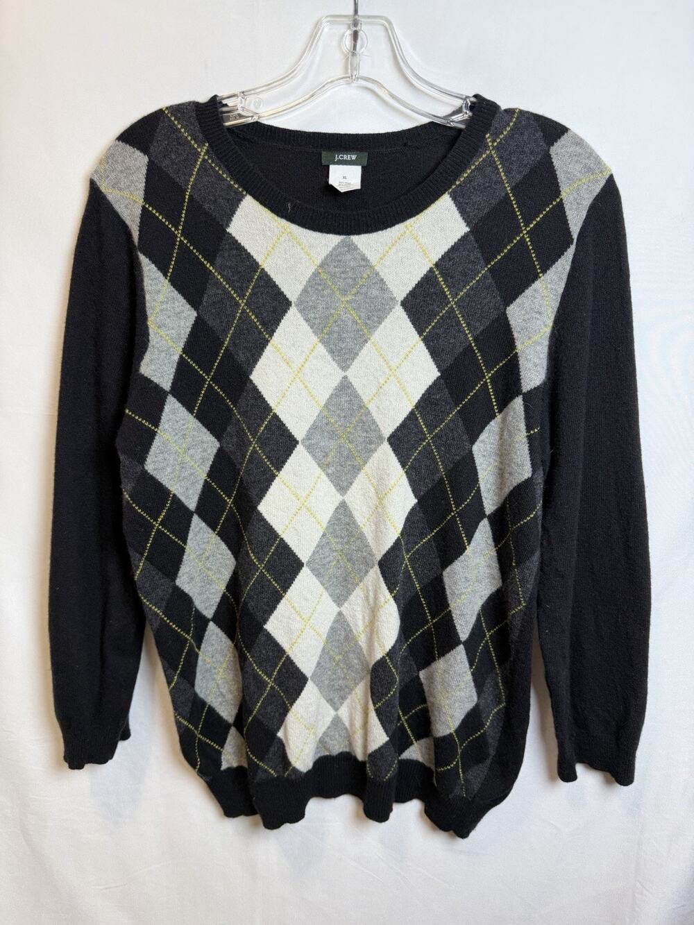 Charter club Cashmere V-neck Sweater Black Argyle Sz S Womens Academia old money
